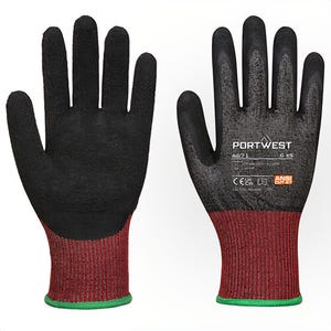 Portwest A671K8RXXL CS Cut F13 Crinkle Latex Grip Glove, 200°F Heat Protection, ANSI Abrasion Level 6, Cut Level A7, Black, 2XL