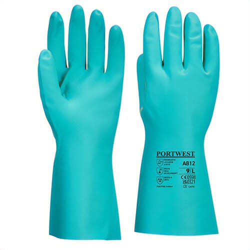 Portwest A812GNRXXL Nitrosafe Plus Chemical Gauntlet, Nitrile, Anti-Slip Textured Pattern, Silicone Free, Green, 2XL