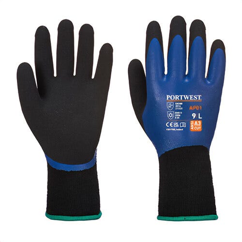 Portwest AP01B8RXXL Thermo Pro Glove, Insulated Liner, Latex Foam Coating, Cut Level A3, Blue/Black, 2XL