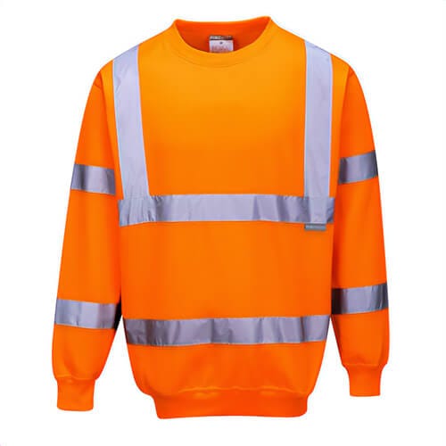Portwest B303ORRXS Hi-Viz Sweatshirt, Fully Elastic Waistband, Reflective Tape, 40+ UPF Rated Fabric, Orange, XS