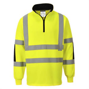 Portwest B308YERXXXL Xenon Hi-Viz Rugby Shirt, Quarter Length Zip, Contrast Elbow Panels, Ribbed CuffsYellow, 3XL