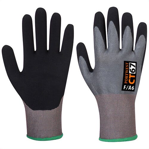 Portwest CT67G8RXXL CT Cut F13 Nitrile Glove, 200°F+ Heat Protection, Abrasion Level 4, Cut Level A6, Gray/Black, 2XL
