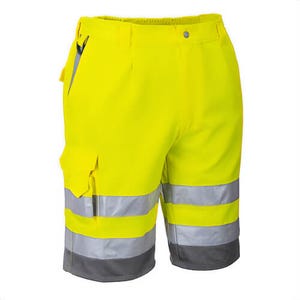 Portwest E043YGYXXL Hi-Viz Contrast Shorts, Texpelâ„¢ Stain-Resistant, Reflective Tape, 7 Pocket, 40+ UPF Fabric, Yellow/Gray, 2XL