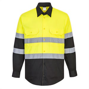 Portwest E066YBRXXXL Hi-Viz Contrast Shirt Longsleeve, Yellow/Black, 3XL