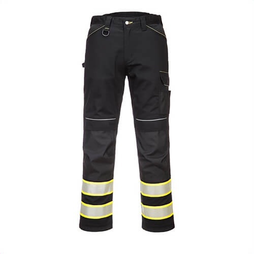 Portwest F142BKR48 Iona™ Plus Enhanced Work Pants, 10 Pockets, Reflective Tape, D-Ring, Adjustable Hem, Black, Size 48