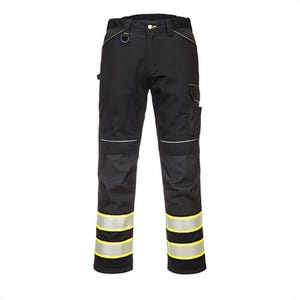 Portwest F142BKR48 Ionaâ„¢ Plus Enhanced Work Pants, 10 Pockets, Reflective Tape, D-Ring, Adjustable Hem, Black, Size 48