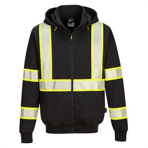 Portwest F143BKRXXXL Ionaâ„¢ Plus Enhanced Zipped Hoodie, Two Tone Reflective Tape, 2 Pockets, 40+ UPF Rated Fabric, , Black, 3XL