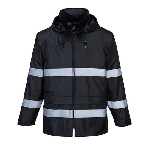 Portwest F440NARL Iona™ Enhanced Rain Traffic Jacket, Waterproof, Lightweight, Reflective Tape, Front Zip, 2 Pockets, Navy, L