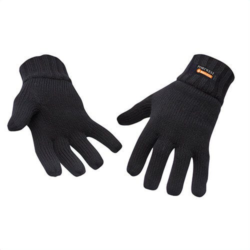 Portwest GL13BKR Knit Glove, Acrylic, Insulatex™ Lined, Knit Cuff, One Size, Black