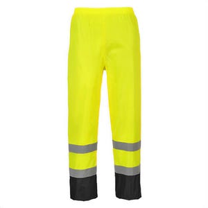 Portwest H444YBRXXXL Hi-Viz Contrast Rain Pants, Waterproof, Fully Elastic Waist, Reflective Tape, Snap Hems, Yellow/Black, 3XL