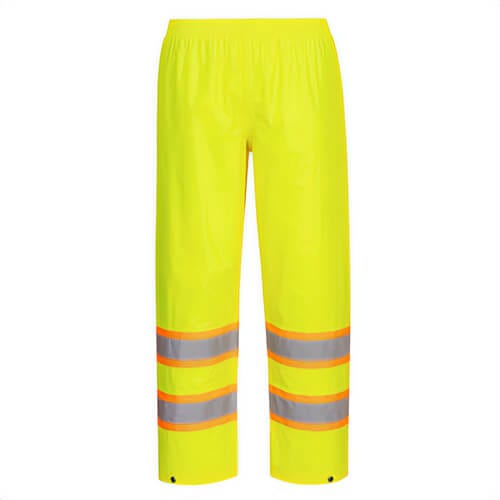 Portwest H447YERXXXL Hi-Viz Contrast Tape Rain Pants, Waterproof, Reflective Tape, Snap Adjust Hems, 40+ UPF Fabric, Yellow, 3XL
