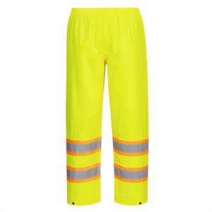 Portwest H447YERXXXL Hi-Viz Contrast Tape Rain Pants, Waterproof, Reflective Tape, Snap Adjust Hems, 40+ UPF Fabric, Yellow, 3XL