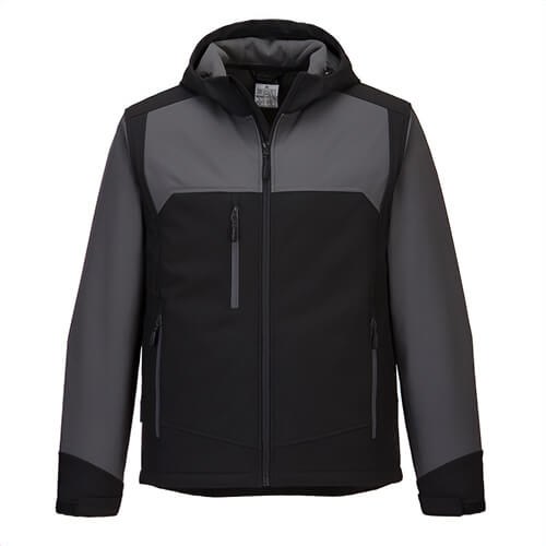 Portwest KX362BKRM KX3™ Hooded Softshell Jacket, Windproof, Ripstop Water Resistant Fabric, Zipper Closure, Black, M