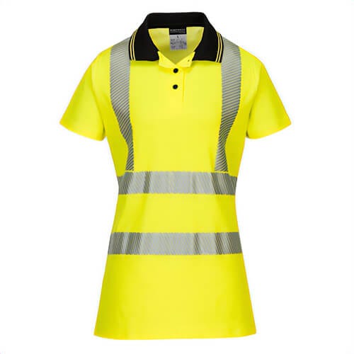 Portwest LW72YBRXXL Hi-Viz Women's Cotton Comfort Pro Polo Shirt Short Sleeve, Yellow/Black, 2XL