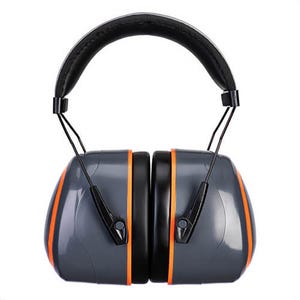 Portwest PS43GRR HV Extreme Ear Muffs, Padded Headband, Adjustable Dual Pin Sytem, Contrast Coloring, One Size, Gray