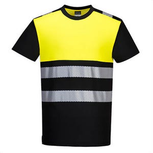 Portwest PW311BKYXS PW3 Hi-Viz Cotton Comfort Class 1 T-Shirt Short Sleeve, Black/Yellow, XS