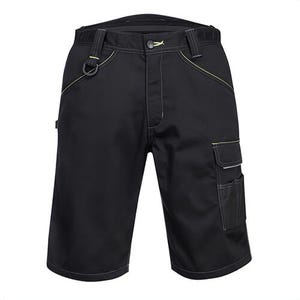 Portwest PW349BKR42 PW3 Work Shorts, Polycotton, Reinforced Panels, 7 Pockets, 40+ UPF Rated Fabric, Black, Size 42