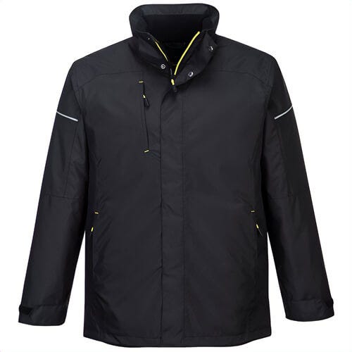 Portwest PW362BKRXXXL PW3 Winter Jacket, Water Resistant, Hook and Loop Cuffs, Reflective Print, Quilt Lined, 4 Pockets, Black, 3XL