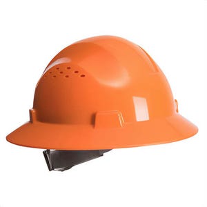 Portwest PW52YER Full Brim Premier Hard Hat, Vented, HDPE Shell, 4-point Textile Suspension Harness, Foam Sweatband, Yellow