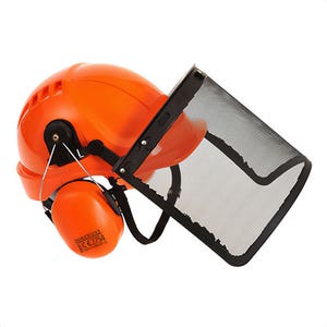 Portwest PW98ORR Forestry Combi Kit, Vented Hard Hat, Chin Strap, Sweatband, SS Wire Mesh Visor, One Size, Orange