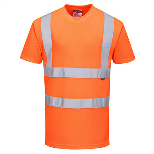 Portwest RT23ORRXXXL Hi-Viz T-Shirt, Short Sleeve, Crewneck, Moisture Wicking, Reflective Tape, 40+ UPF Rated Fabric, Orange, 3XL