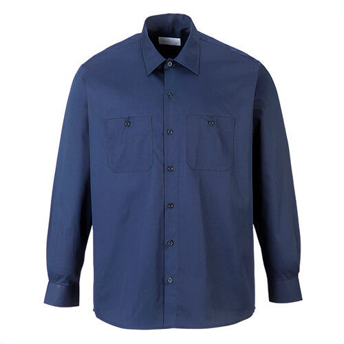 Portwest S125NAR5XL Industrial Work Shirt Long Sleeve, Stain-Resistant Texpel™ Finish, 6 Button Closure, 2 Pockets, Navy, 5XL
