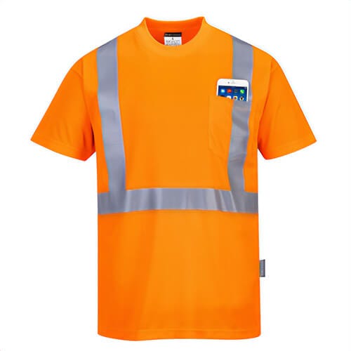 Portwest S190YETXXXL Hi-Viz Pocket T-Shirt, Short Sleeve, Moisture Wicking, Reflective Tape, 40+ UPF Fabric, Yellow, Tall, 3XL