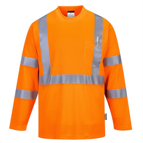 Portwest S191YERXXXL Hi-Viz Pocket T-Shirt Long Sleeve, Moisture Wicking, Refelective Tape, 40+ UPF Rated Fabric, Yellow, 3XL