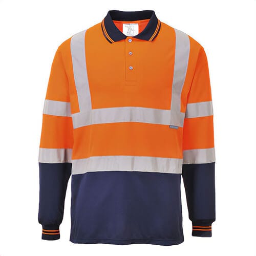 Portwest S279ONRXXXL Hi-Viz Contrast Polo Shirt Longsleeve, Orange/Navy, 3XL