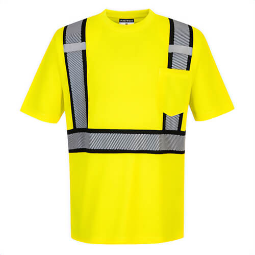 Portwest S395YBRXXXL Detroit Hi-Viz Contrast Tape T-Shirt Short Sleeve, Yellow/Black, 3XL