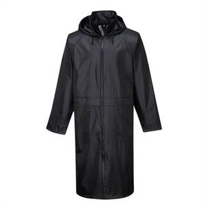 Portwest S438BKRXL Classic Rain Coat, Lightweight, Waterproof, 40+ UPF Rated Fabric, Front Zip, Pack-Away Hood, Black, XL