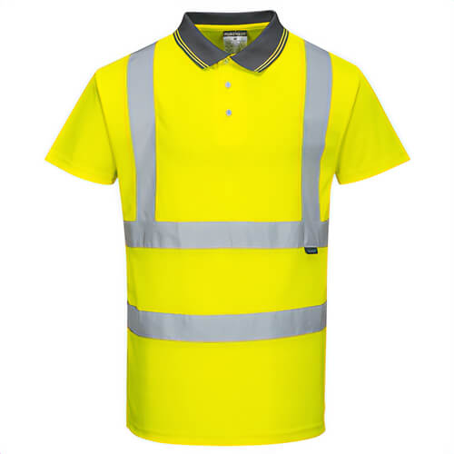 Portwest S477YETXXXL Hi-Viz Polo Shirt, Short Sleeve, Moisture Wicking, Reflective Tape, 40+ UPF Rated Fabric, Yellow, Tall, 3XL