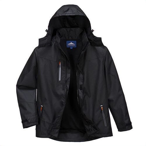 Portwest S555BKRXXXL Outcoach Rain Jacket, Waterproof, Abrasion Resistant, Oxford Polyester, Hook and Loop Cuffs, Black, 3XL
