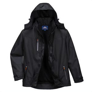 Portwest S555BKRXXXL Outcoach Rain Jacket, Waterproof, Abrasion Resistant, Oxford Polyester, Hook and Loop Cuffs, Black, 3XL