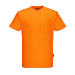 Portwest S577ORR5XL Cotton Blend T-Shirt, Short Sleeve, Crew Neck, Hi-Viz, Lightweght, 1 Pocket, , Orange, 5XL