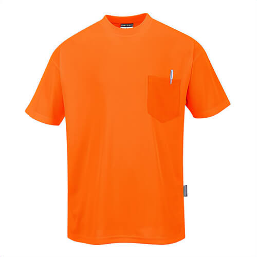 Portwest S578YERXXXL Day-Vis Pocket T-Shirt, Short Sleeve, Hi-Viz, Moisture Wicking, Chest Pocket, 40+ UPF Rated, Yellow, 3XL