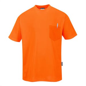 Portwest S578YERXXXL Day-Vis Pocket T-Shirt, Short Sleeve, Hi-Viz, Moisture Wicking, Chest Pocket, 40+ UPF Rated, Yellow, 3XL