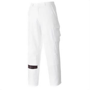 Portwest S817WHTXXXL Painters Pants, 100% Cotton, 8 Pockets, 40+ UPF Rated Fabric, Anti-Scratch Design, White, Tall, 3XL