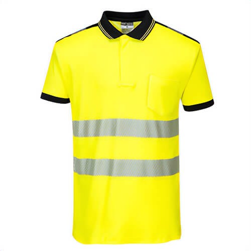 Portwest T180YBRXXXL PW3 Hi-Viz Cotton Comfort Polo Shirt Short Sleeve, Yellow/Black, 3XL