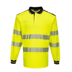 Portwest T184YBRXXXL PW3 Hi-Viz Cotton Comfort Polo Shirt Longsleeve, Yellow/Black, 3XL