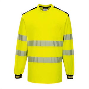 Portwest T185YBRXXXL PW3 Hi-Viz Cotton Comfort T-Shirt Longsleeve, Yellow/Black, 3XL