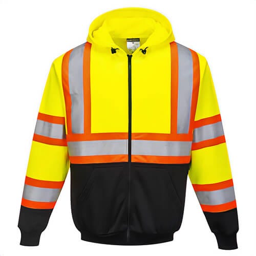Portwest UB316YBRXXXL Kansas Hi-Viz Contrast Tape Zipped Hoodie, Yellow/Black, 3XL