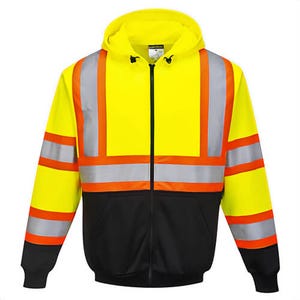 Portwest UB316YBRXXXL Kansas Hi-Viz Contrast Tape Zipped Hoodie, Yellow/Black, 3XL