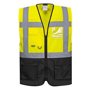 Portwest UC476YBRXXXL Warsaw Hi-Viz Contrast Executive Vest, Yellow/Black, 3XL