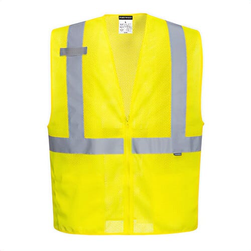 Portwest UC493YERS Economy Hi-Viz Band and Brace Zipped Vest, Cooling Mesh Fabric, 2 Internal Patch Pockets, Yellow, S