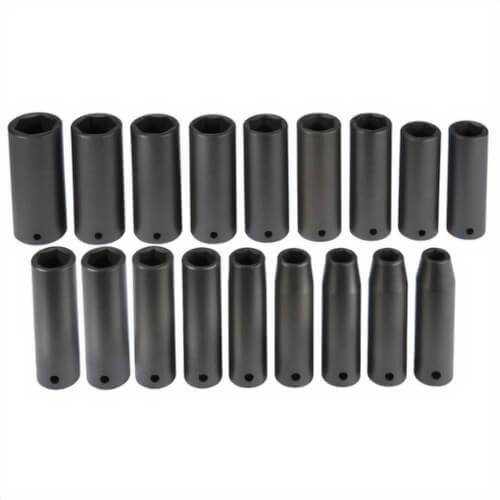 Proto® J72149M Deep Socket Set, ASME B107.33M, 6 Points, 1/2 in Drive, 18 pc, Included Socket Size: 10 to 27 mm