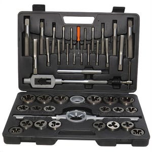 Qualtech DWT45PC-SET Tap and Die Set, 45 pc, 1/4-20 to 1-14 Tap Thread, 1/4-20 to 1-14 Die Thread, UNC/UNF Thread, Round Die