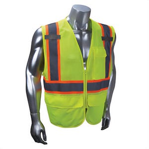 Radians® SV272-2ZGM-2X 2-Tone Multi-Purpose Surveyor Safety Vest, 2XL, Hi-Viz Green, Polyester Mesh, Zipper Closure, 4 Pockets