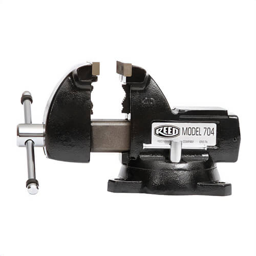 Reed 704 Mid-Line Vise, 4.5 in Jaw, 4 in Jaw Width, Hardened Steel Jaw, 3.45 in Throat Depth, Straight-line Pull, Unbreakable Nut