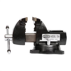 Reed 704 Mid-Line Vise, 4.5 in Jaw, 4 in Jaw Width, Hardened Steel Jaw, 3.45 in Throat Depth, Straight-line Pull, Unbreakable Nut